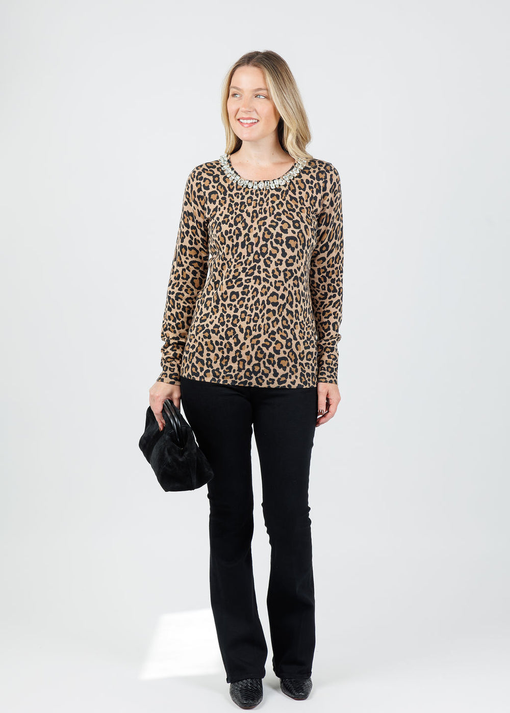 Suzy T Leopard Jewels Sweater in Leo available at Barbara Katz