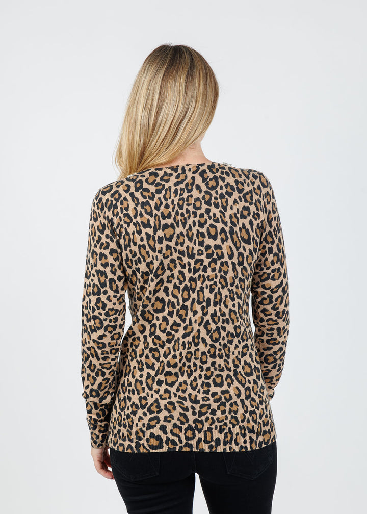Suzy T Leopard Jewels Sweater in Leo available at Barbara Katz