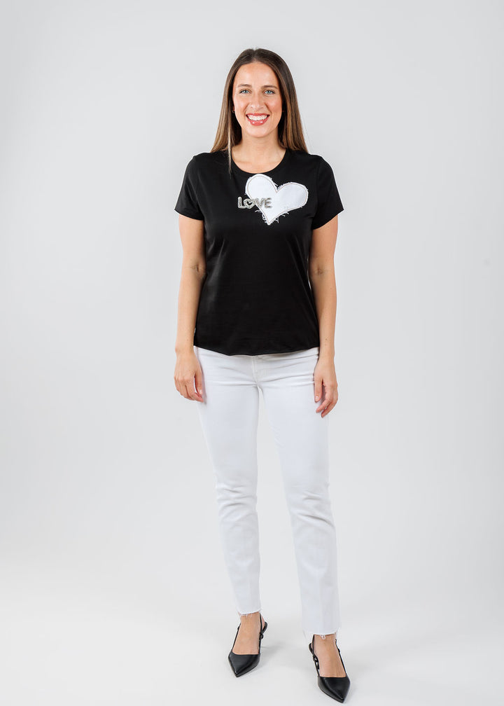 Suzy T Love Heart Top in Black available at Barbara Katz