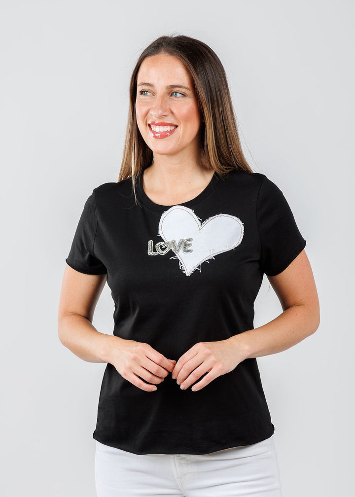 Suzy T Love Heart Top in Black available at Barbara Katz