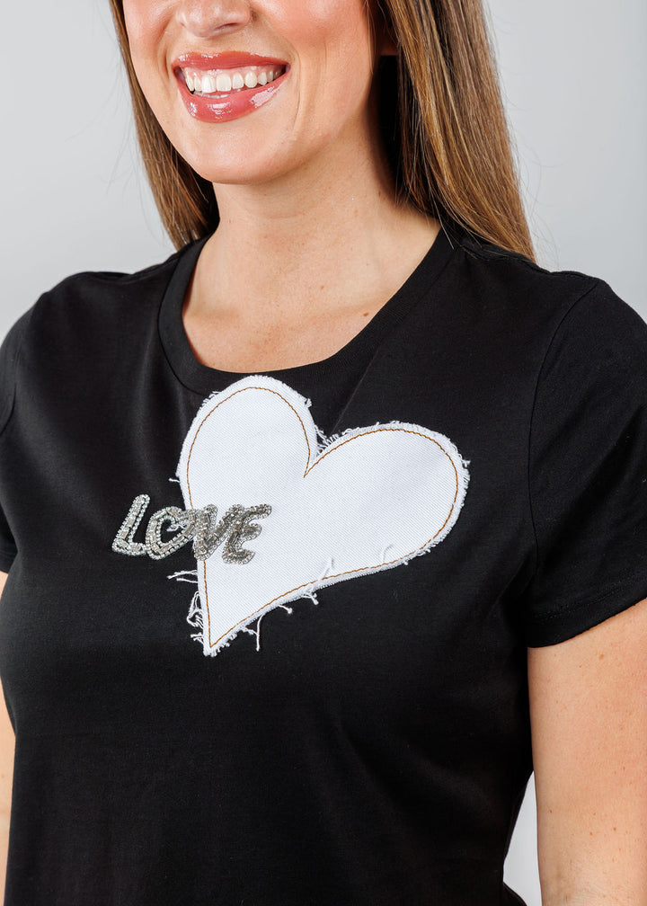Suzy T Love Heart Top in Black available at Barbara Katz