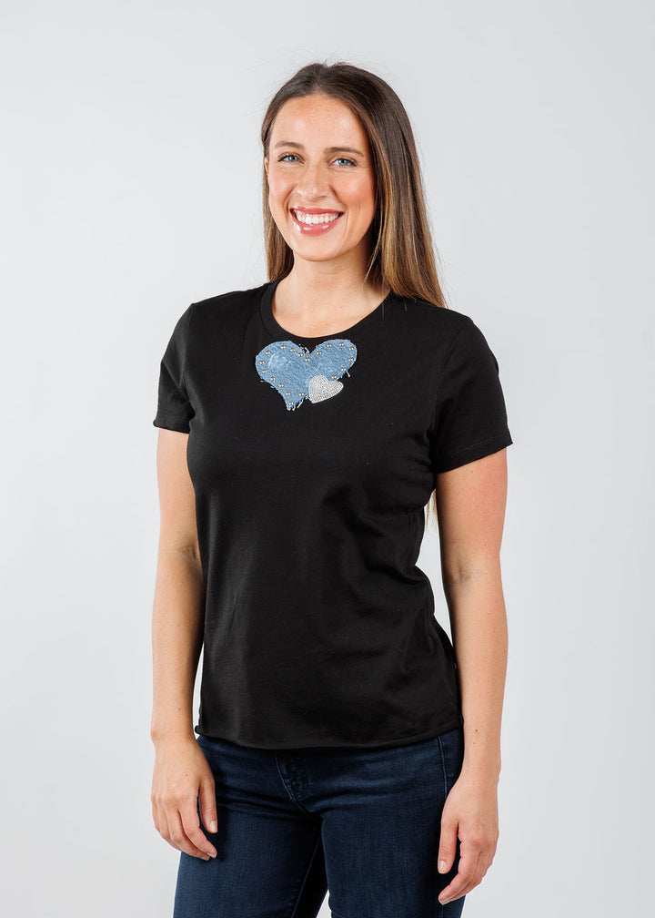 Suzy T Nina Double Heart Top in Black available at Barbara Katz