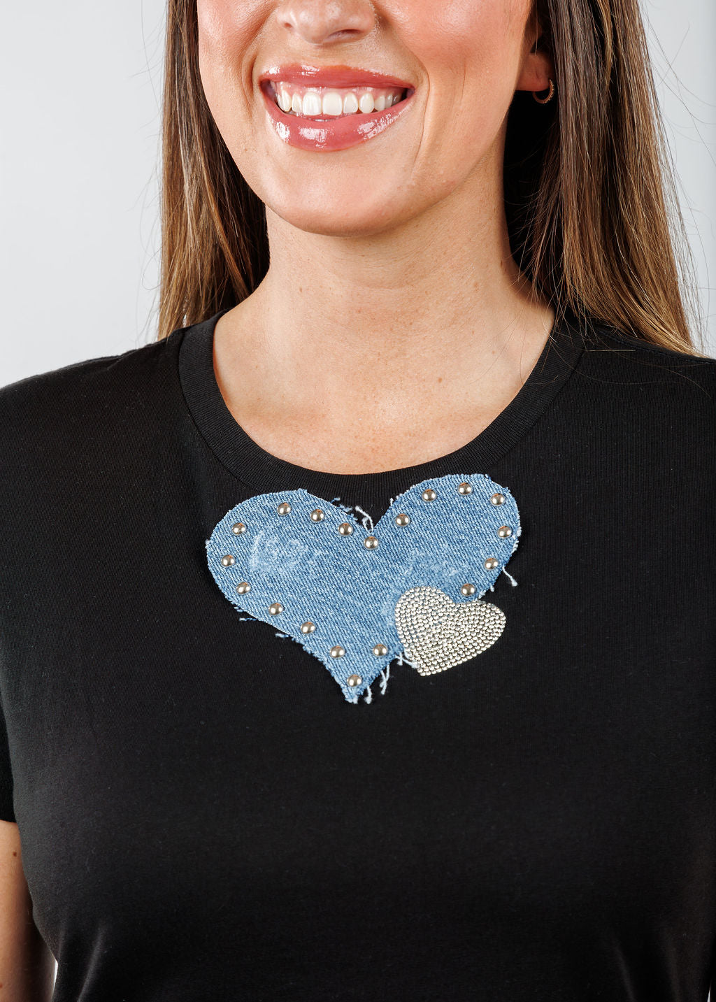 Suzy T Nina Double Heart Top in Black available at Barbara Katz