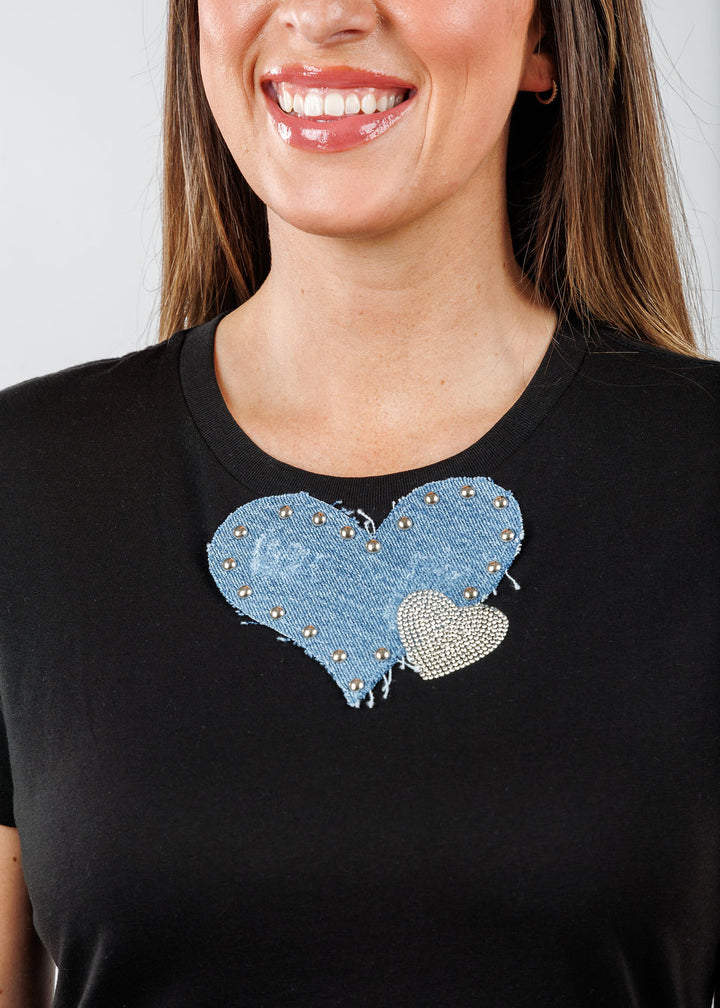 Suzy T Nina Double Heart Top in Black available at Barbara Katz