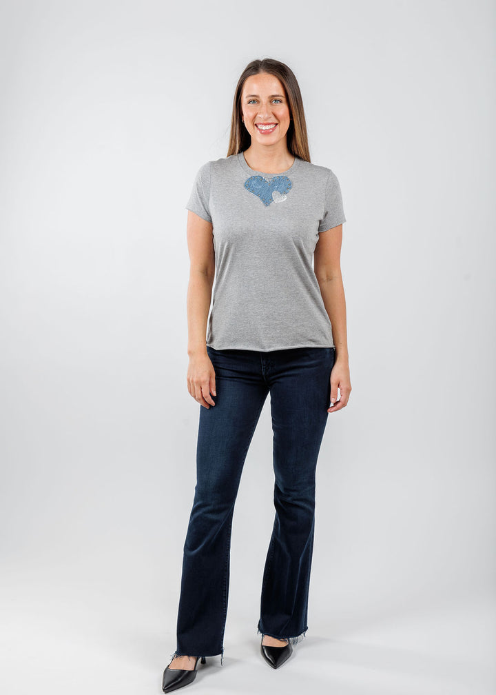 Suzy T Nina Double Heart Top in Light Grey available at Barbara Katz