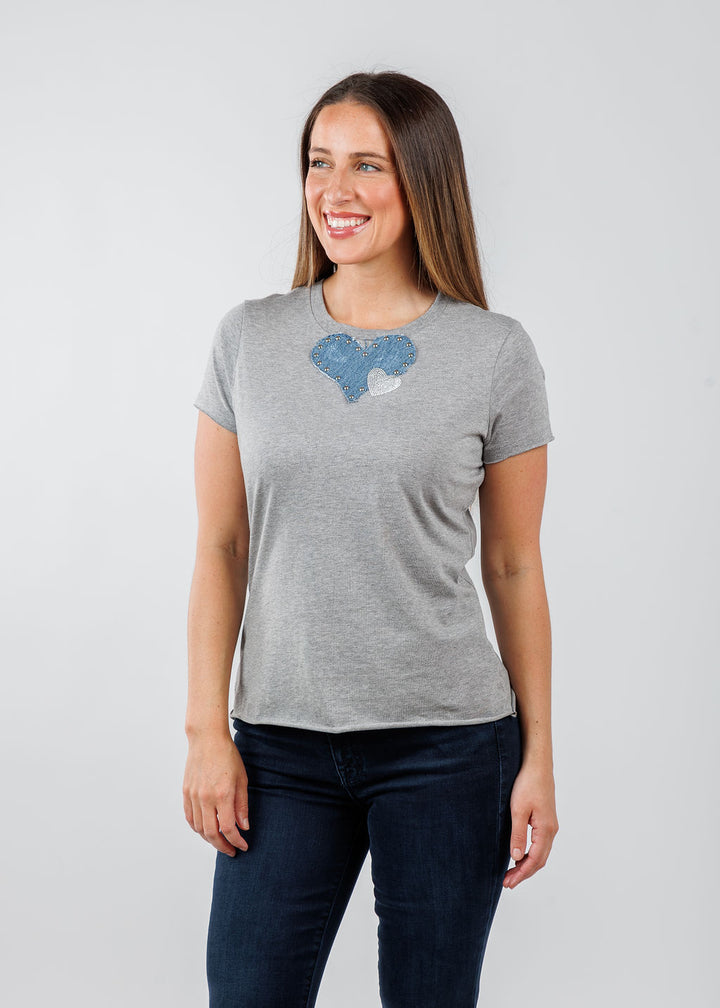 Suzy T Nina Double Heart Top in Light Grey available at Barbara Katz