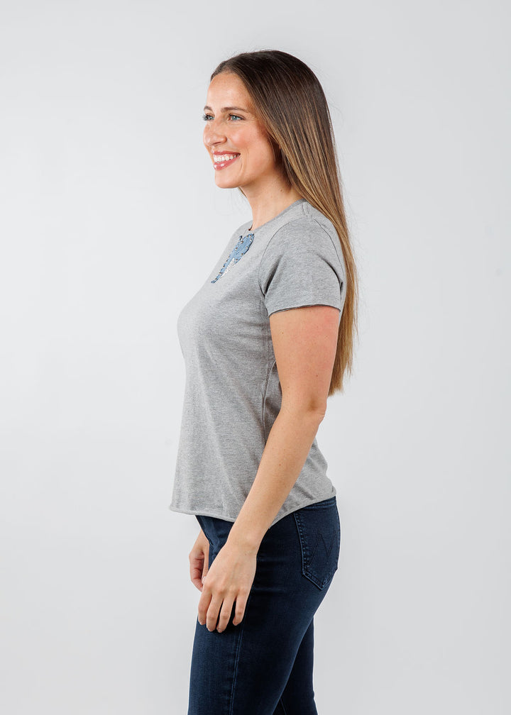 Suzy T Nina Double Heart Top in Light Grey available at Barbara Katz