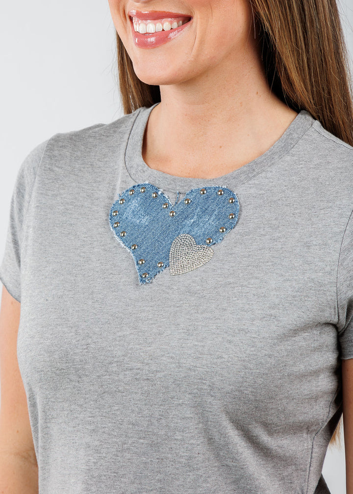 Suzy T Nina Double Heart Top in Light Grey available at Barbara Katz