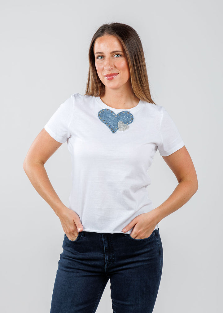 Suzy T Nina Double Heart Top in White available at Barbara Katz