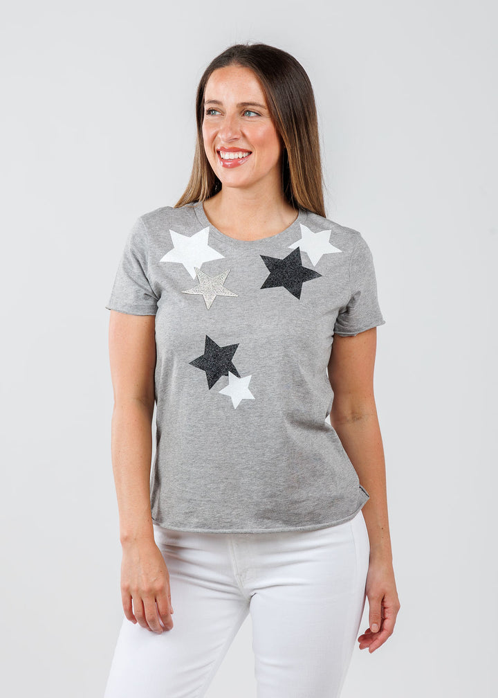 Suzy T Ronnie Stars Top in Light Grey available at Barbara Katz