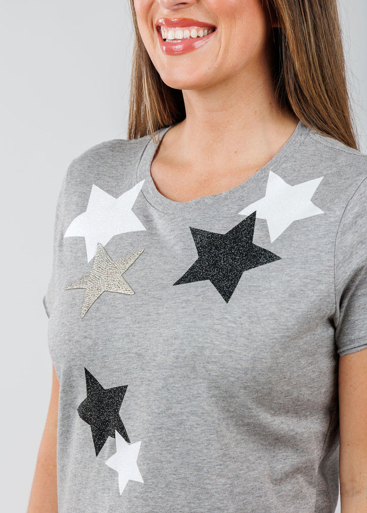 Suzy T Ronnie Stars Top in Light Grey available at Barbara Katz