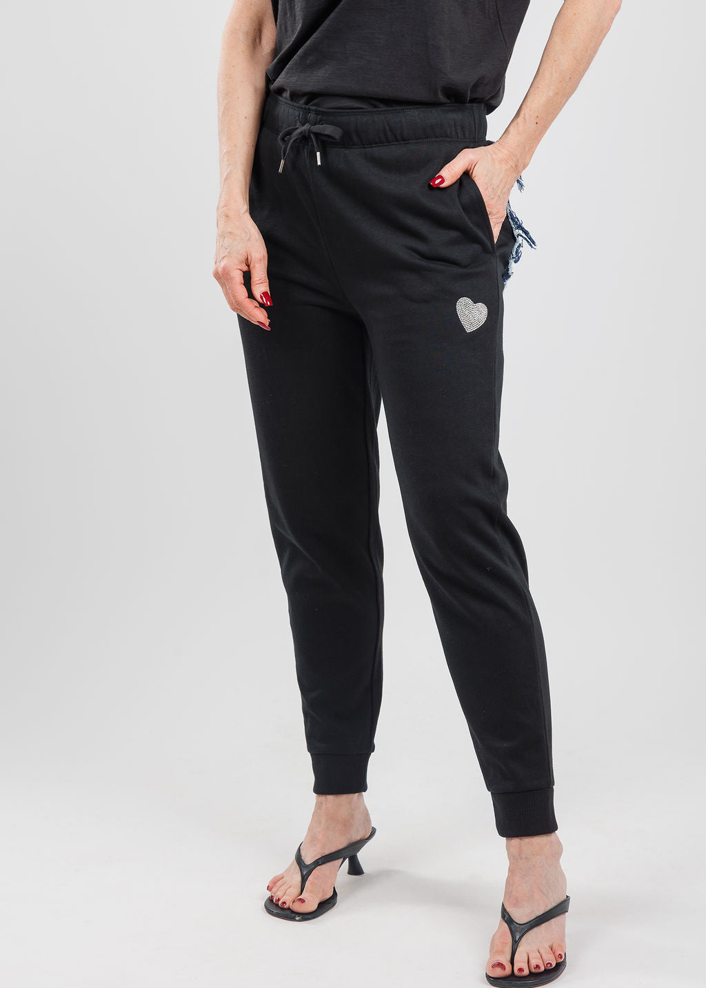 Suzy T Rori Sweatpants With Denim in Black available at Barbara Katz