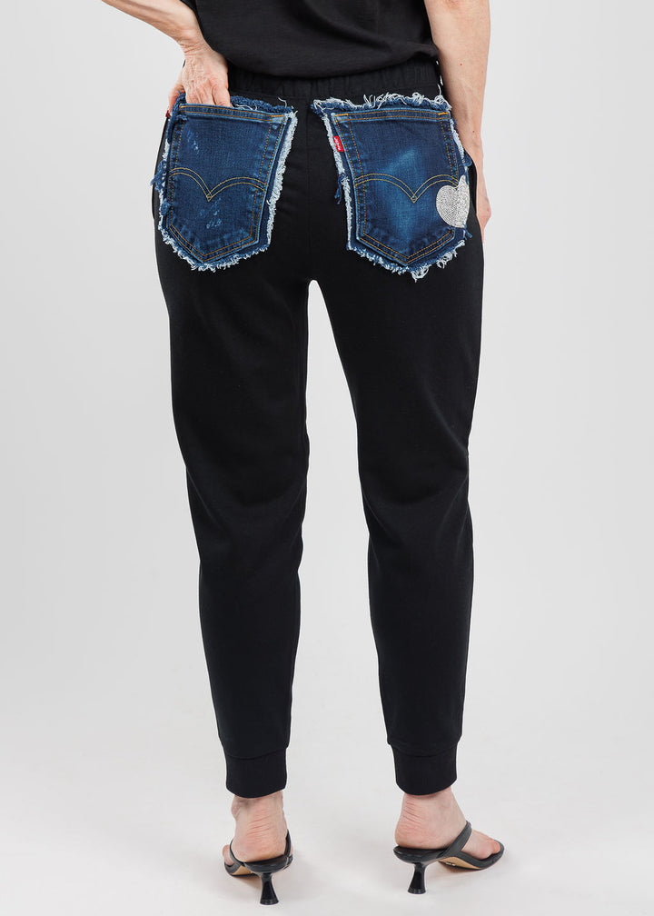 Suzy T Rori Sweatpants With Denim in Black available at Barbara Katz