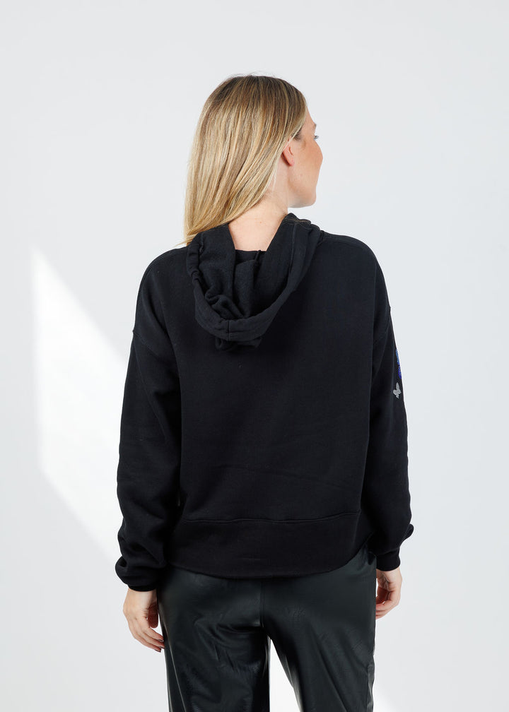 Suzy T Samy Blue Butterflies Hoodie in Black available at Barbara Katz