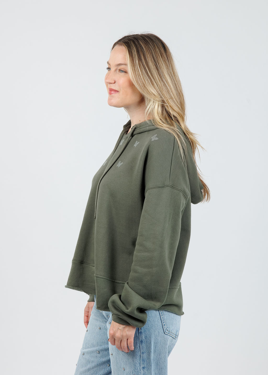 Suzy T Samy Pink Butterflies Hoodie in Olive available at Barbara Katz