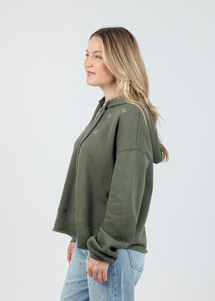 Suzy T Samy Pink Butterflies Hoodie in Olive available at Barbara Katz