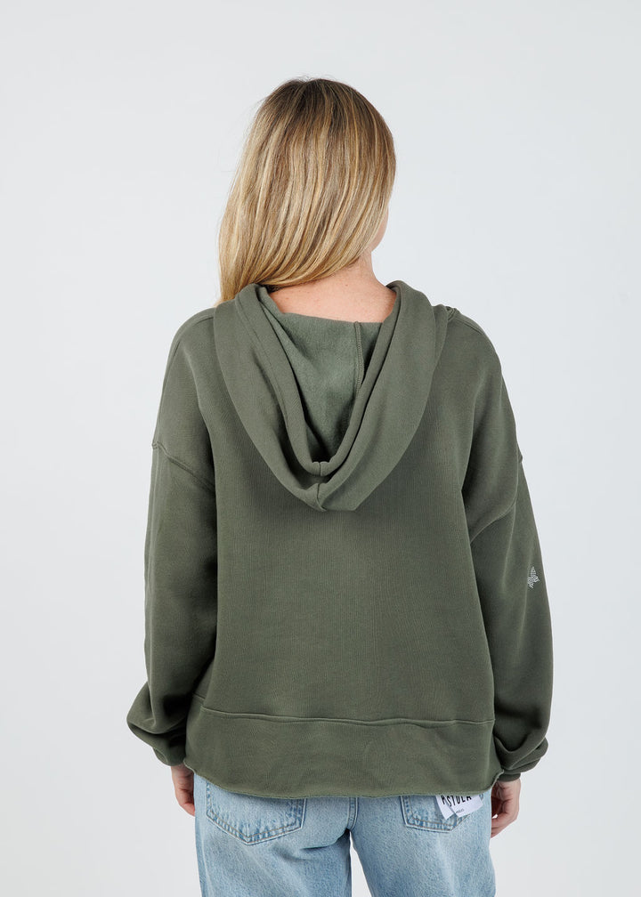 Suzy T Samy Pink Butterflies Hoodie in Olive available at Barbara Katz