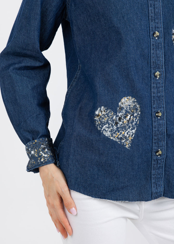 Suzy T Splash Paint Heart Shirt in Silver/Gold available at Barbara Katz