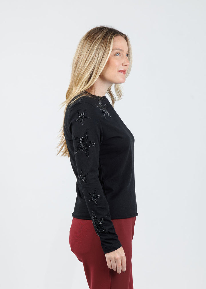 Suzy T Starry Stars Long Sleeve Top in Black available at Barbara Katz