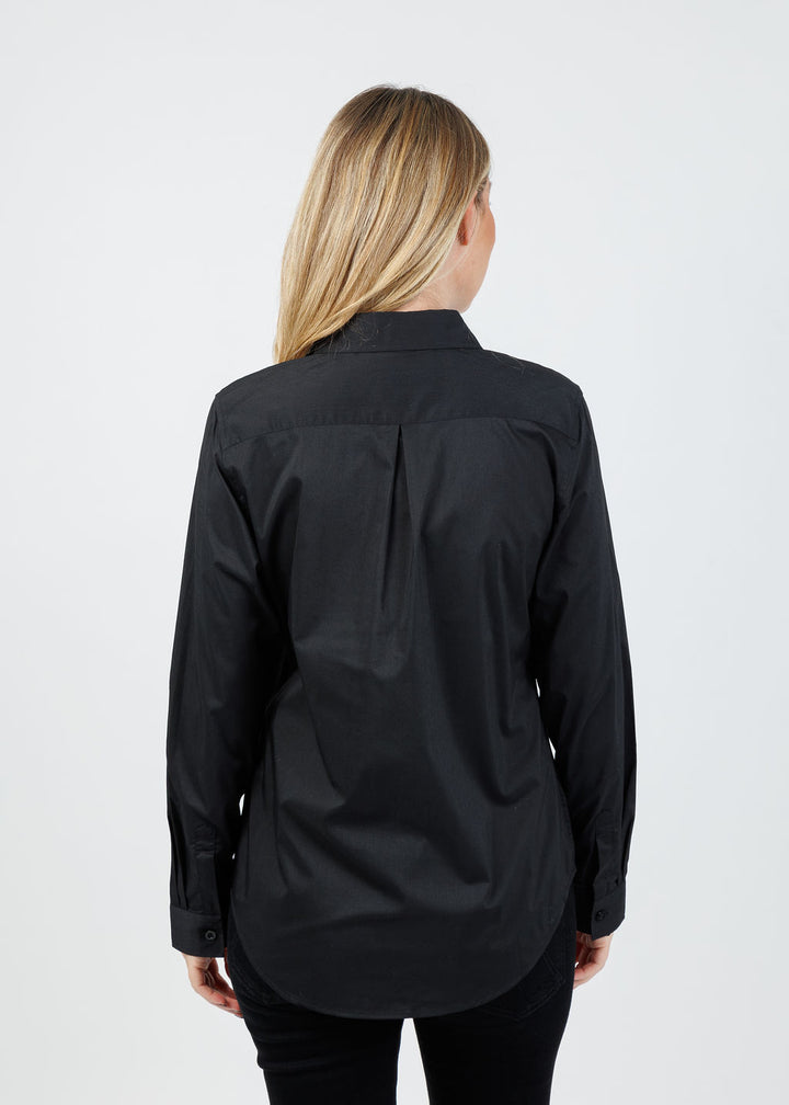 Suzy T Mila Button Down Stars Blouse in Black available at Barbara Katz