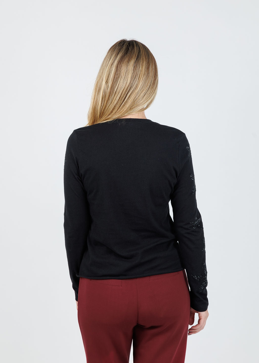 Suzy T Starry Stars Long Sleeve Top in Black available at Barbara Katz