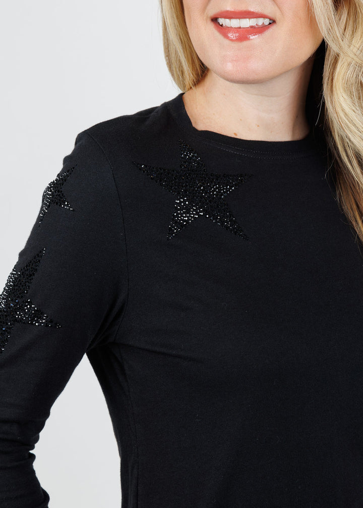 Suzy T Starry Stars Long Sleeve Top in Black available at Barbara Katz