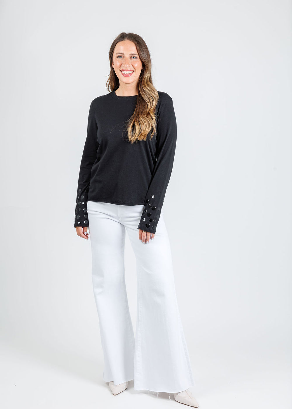Suzy T Stud T-Shirt in Black available at Barbara Katz