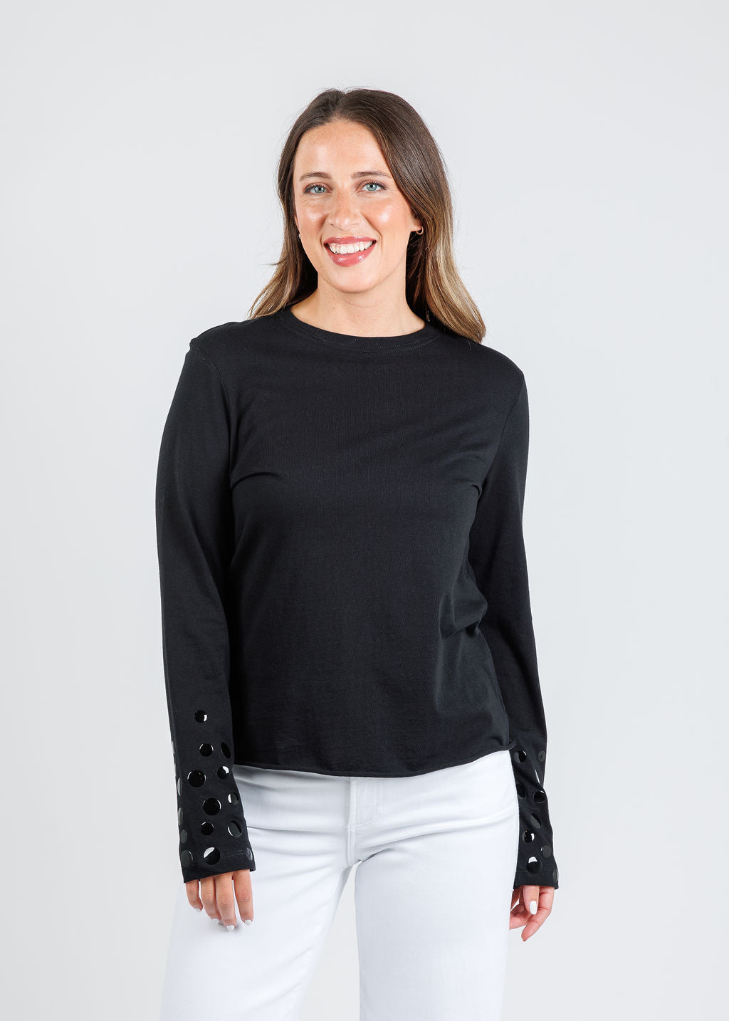 Suzy T Stud T-Shirt in Black available at Barbara Katz