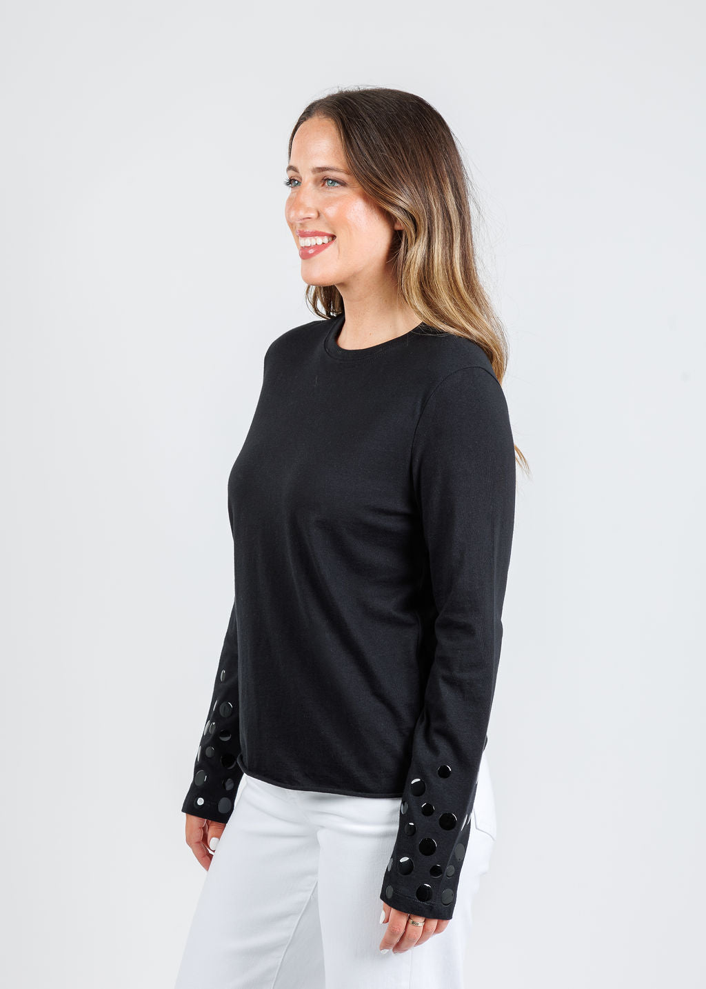 Suzy T Stud T-Shirt in Black available at Barbara Katz