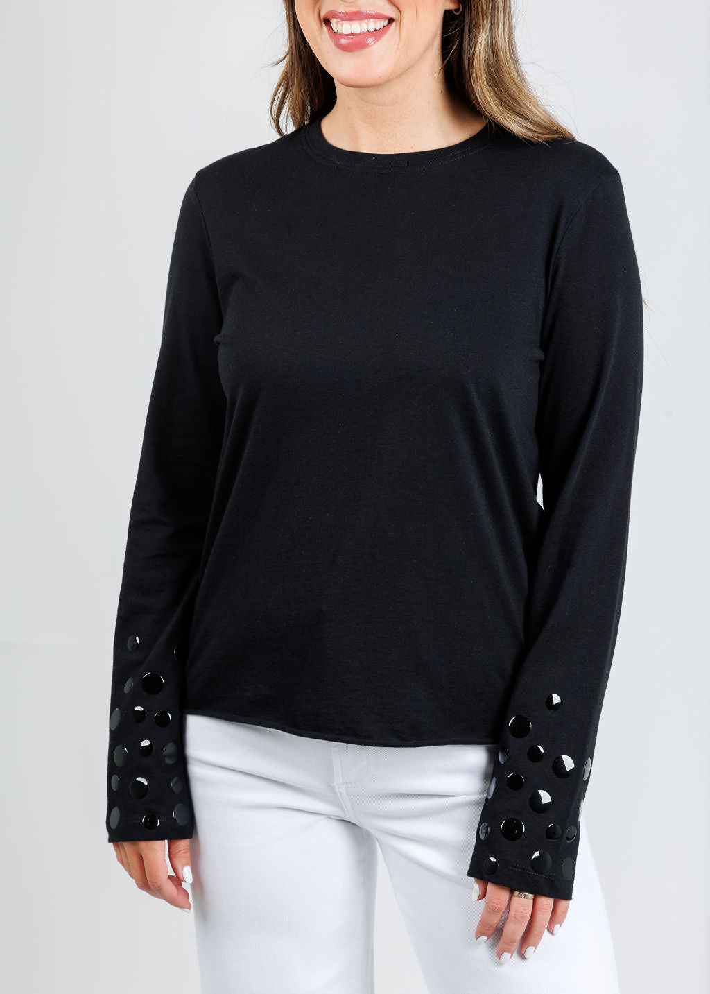 Suzy T Stud T-Shirt in Black available at Barbara Katz