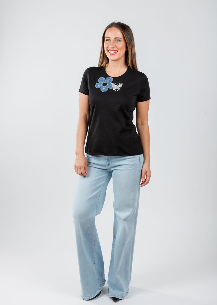 Suzy T Darly Flower + Butterflies Top in Black available at Barbara Katz