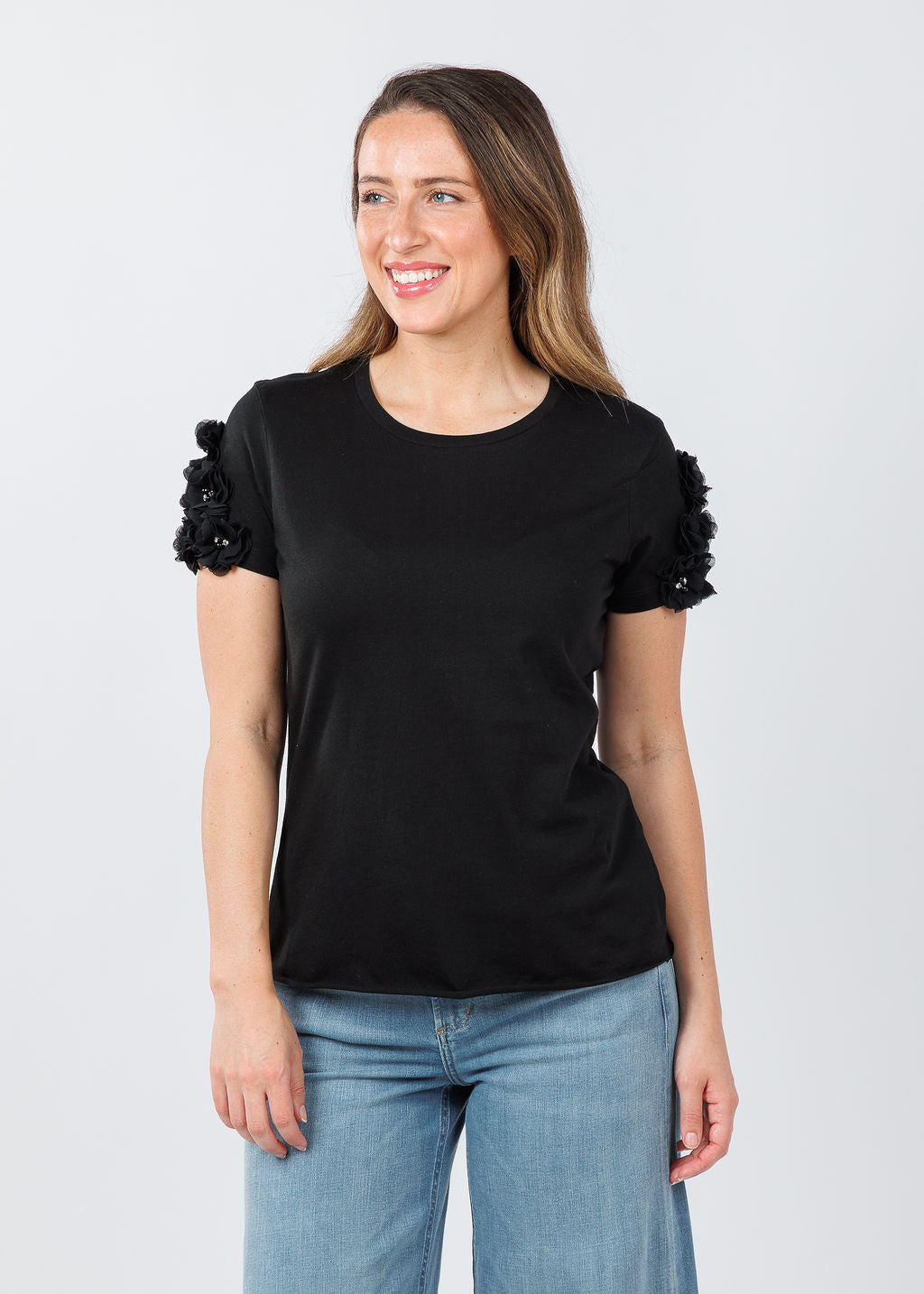 Suzy T Flower Tee in Black available at Barbara Katz