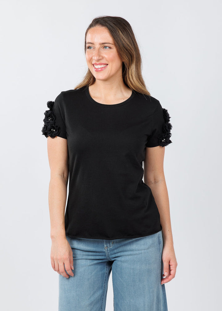 Suzy T Flower Tee in Black available at Barbara Katz