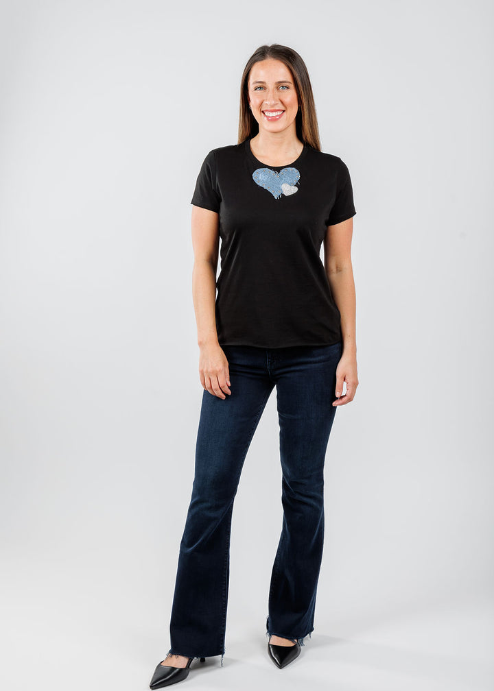 Suzy T Nina Double Heart Top in Black available at Barbara Katz