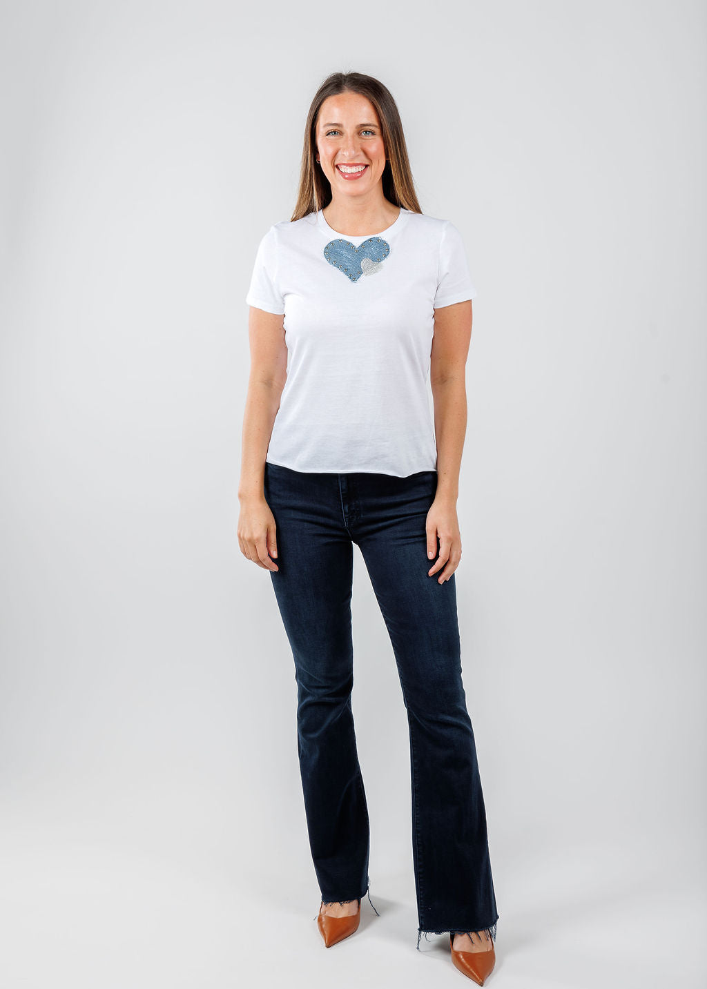 Suzy T Nina Double Heart Top in White available at Barbara Katz