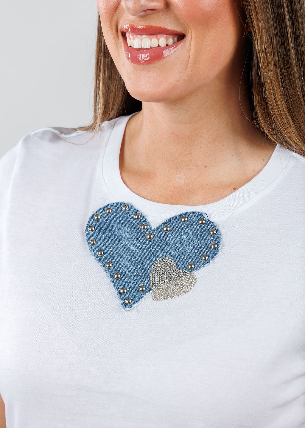 Suzy T Nina Double Heart Top in White available at Barbara Katz