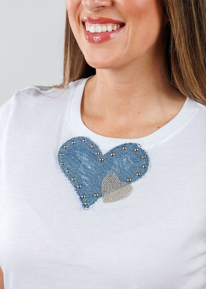 Suzy T Nina Double Heart Top in White available at Barbara Katz