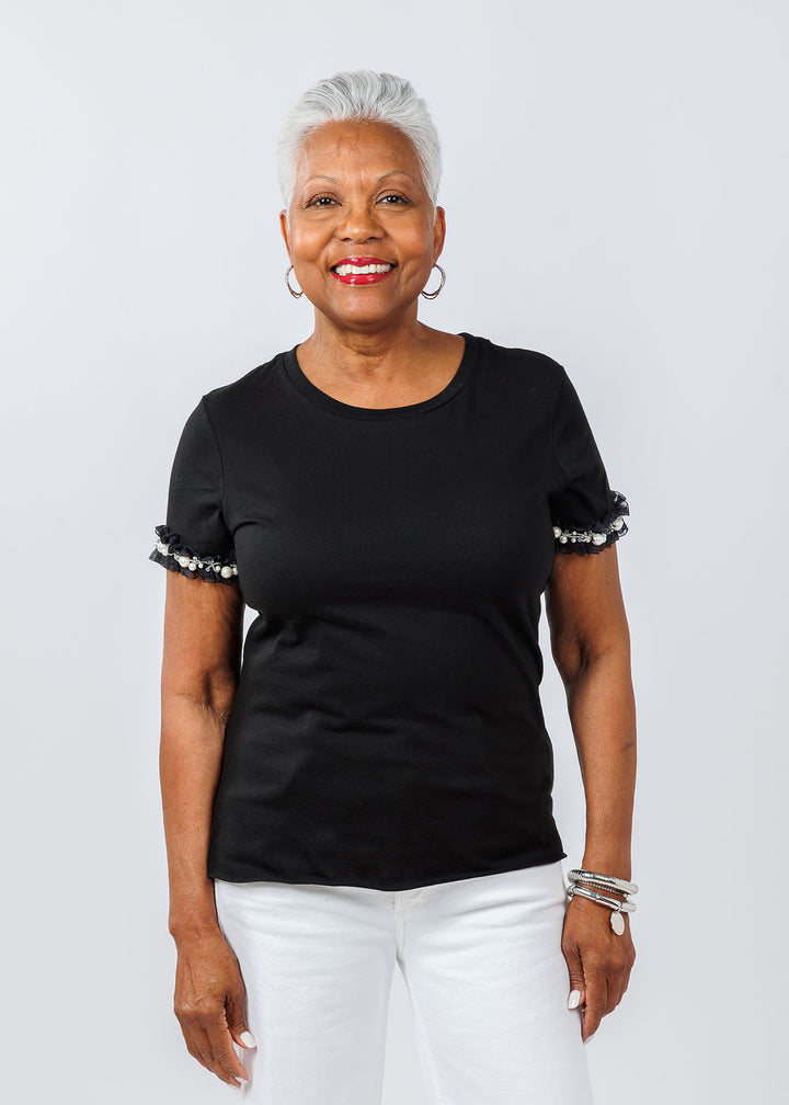 Suzy T Ribbon Top in Black available at Barbara Katz