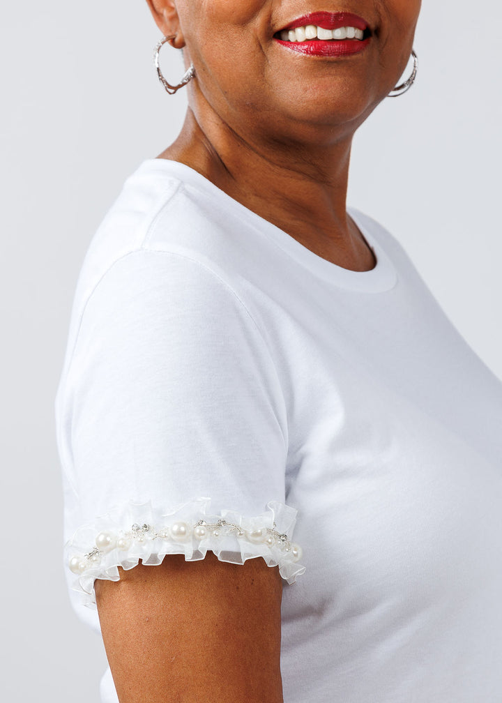 Suzy T Ribbon Top in White available at Barbara Katz