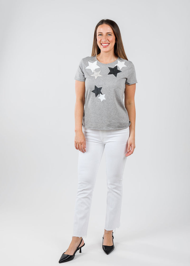 Suzy T Ronnie Stars Top in Light Grey available at Barbara Katz