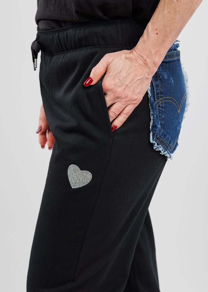 Suzy T Rori Sweatpants With Denim in Black available at Barbara Katz