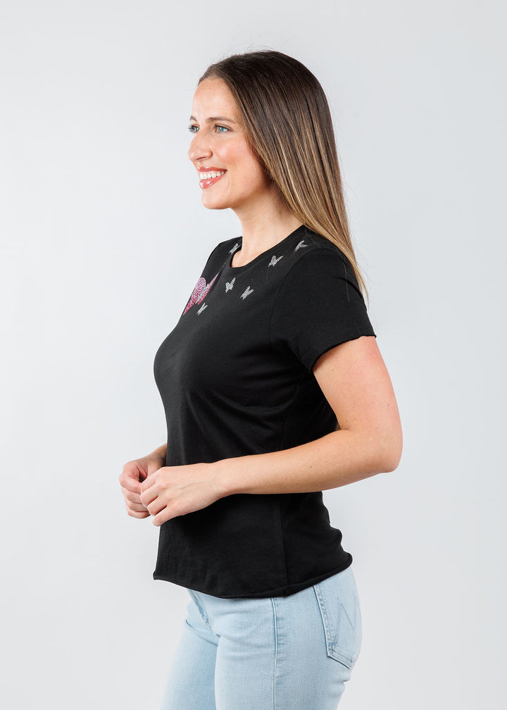 Suzy T Samy Pink Butterflies Top in Black available at Barbara Katz