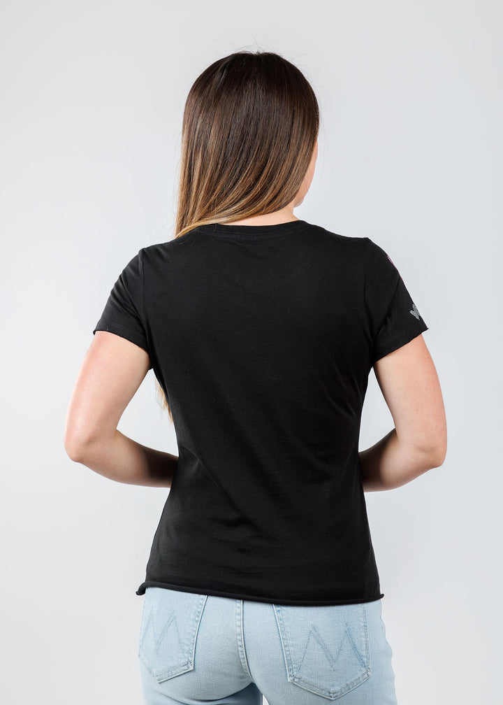 Suzy T Samy Pink Butterflies Top in Black available at Barbara Katz