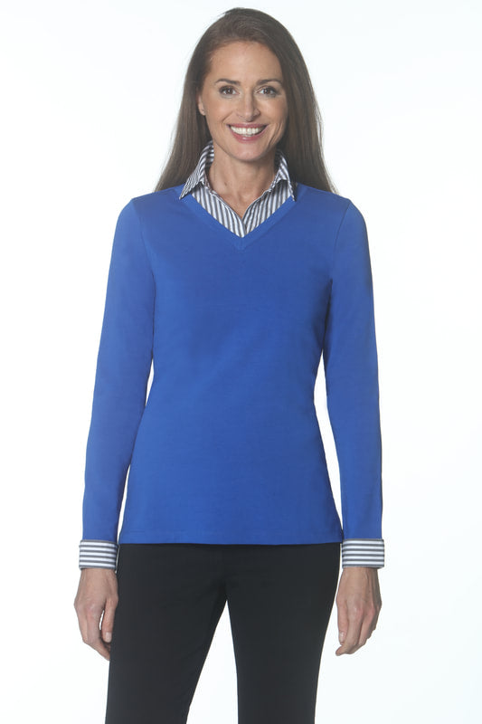 E.L.I. Sweater Shirt Combo Top - Electric Blue