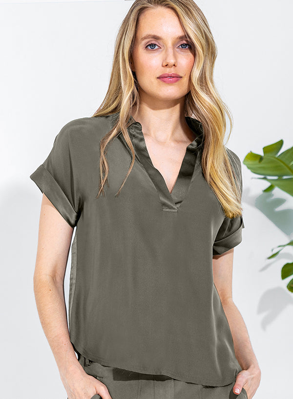 BK Go Polo Top in Fatigue available at Barbara Katz