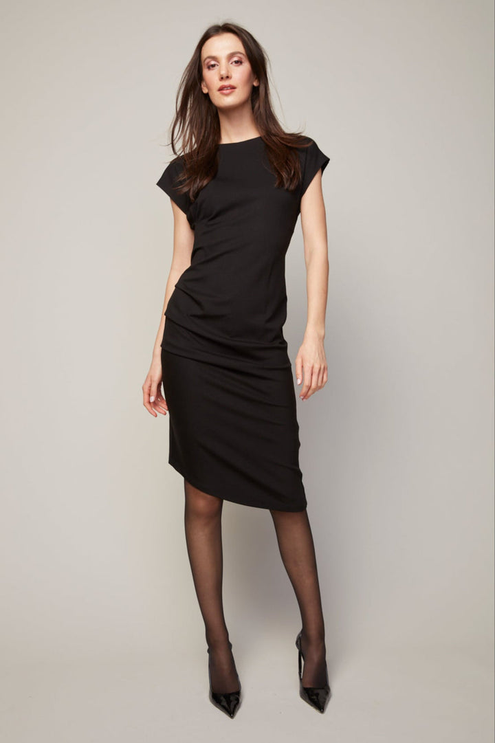 Adroit Atelier Tammy Bodycon Asymmetric Knit Dress in Black available at Barbara Katz