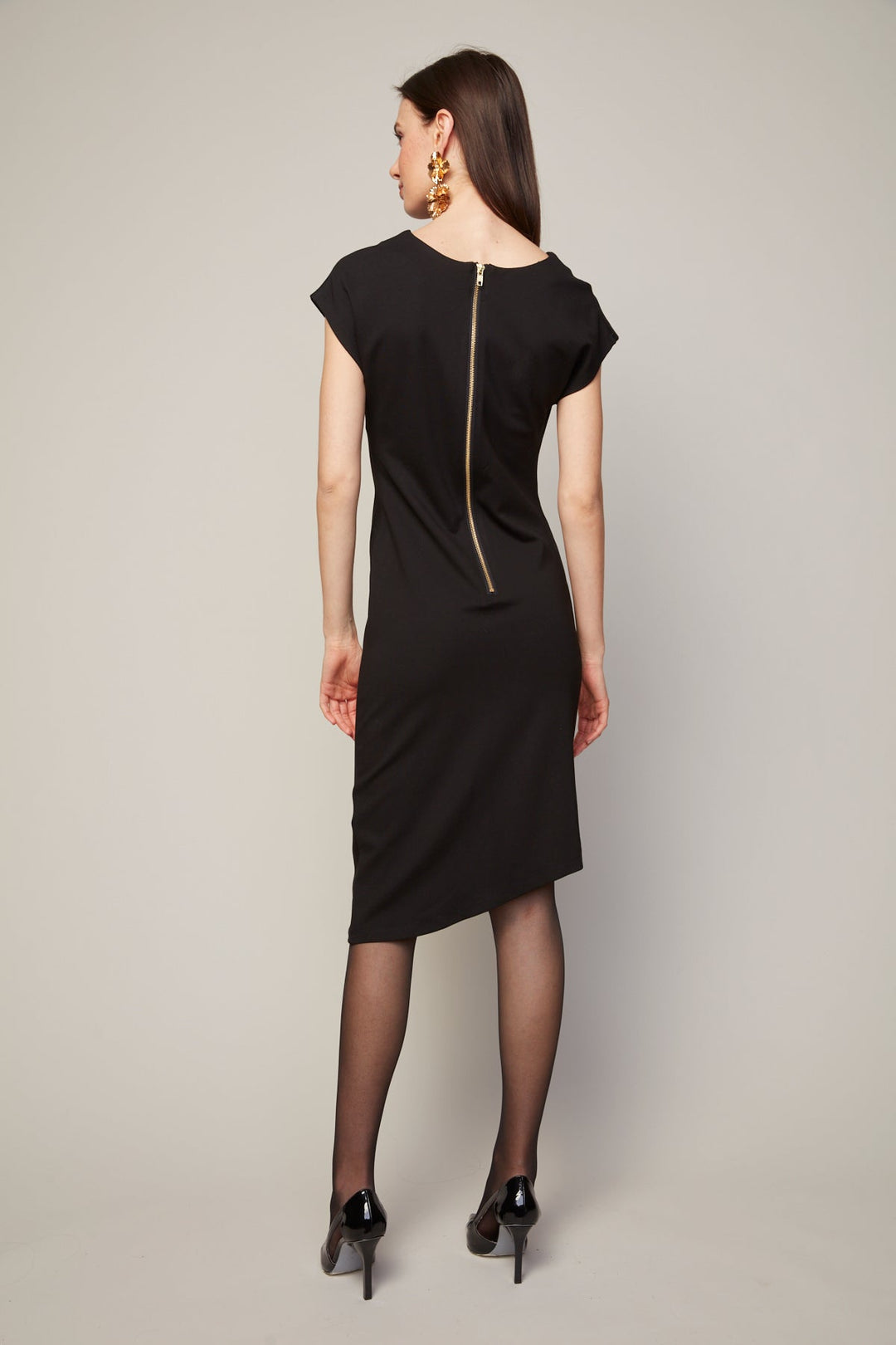 Adroit Atelier Tammy Bodycon Asymmetric Knit Dress in Black available at Barbara Katz