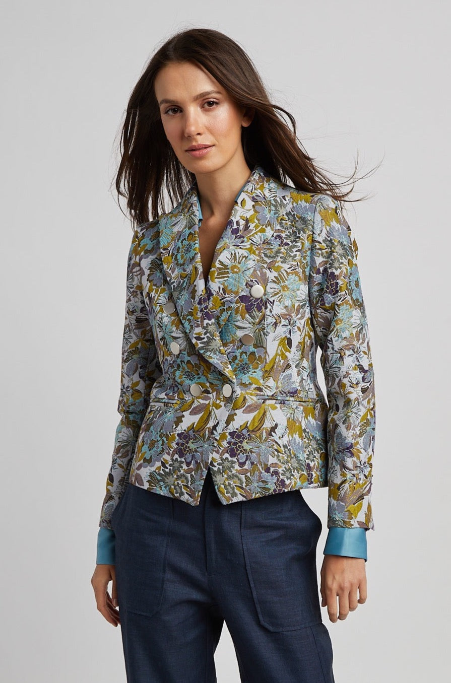 Adroit Atelier Taylor Double Breasted Floral Blazer in Blue Blooms available at Barbara Katz