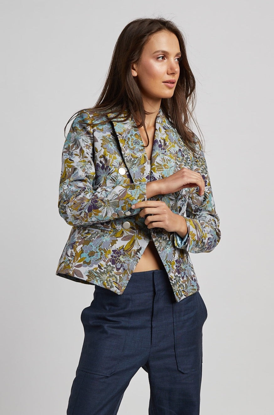 Adroit Atelier Taylor Double Breasted Floral Blazer in Blue Blooms available at Barbara Katz