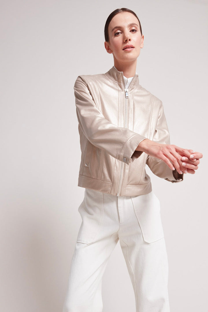 Adroit Atelier Tommy Vegan Leather Moto Jacket in Metallic Beige available at Barbara Katz